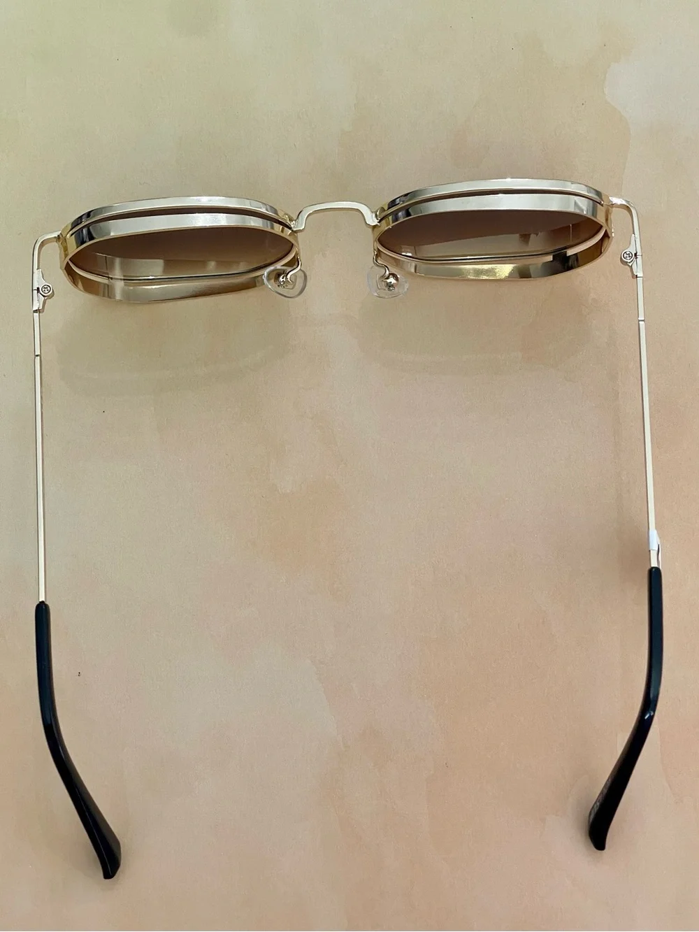 Free People Gold Doble Frame Brown Lens Square-Rounded Sunglasses - Picture 7 of 13